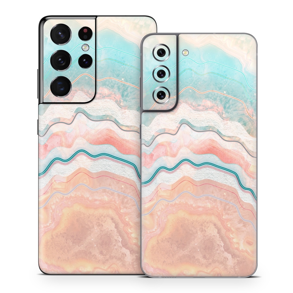 Samsung Galaxy S21 Series Skin design of Aqua, Line, Pattern, Watercolor paint, Design, Illustration, Art, with blue, pink, white, orange, yellow colors