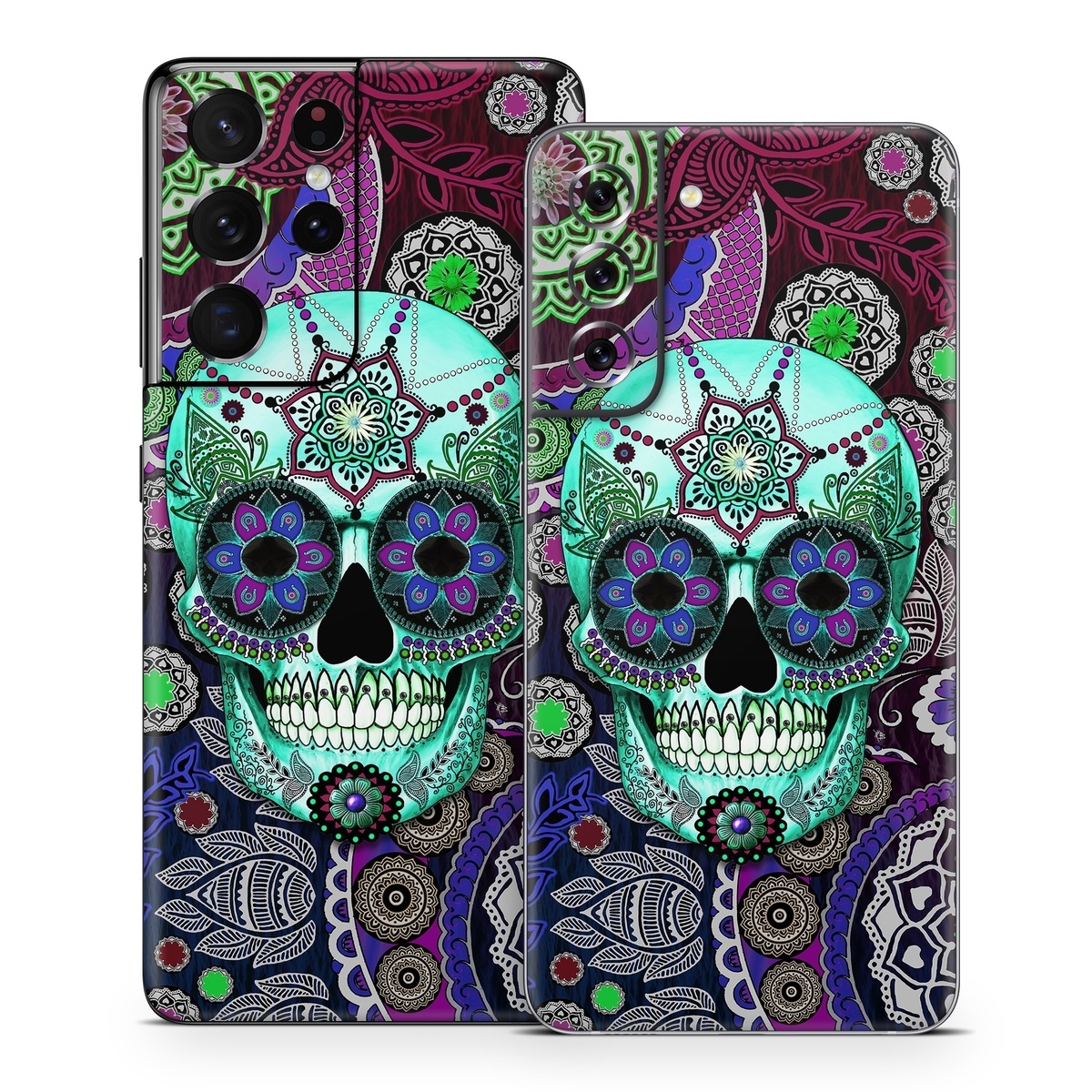 Samsung Galaxy S21 Series Skin design of Psychedelic art, Pattern, Skull, Purple, Bone, Violet, Design, Visual arts, Art, Magenta, with blue, green, purple, red, green, pink colors