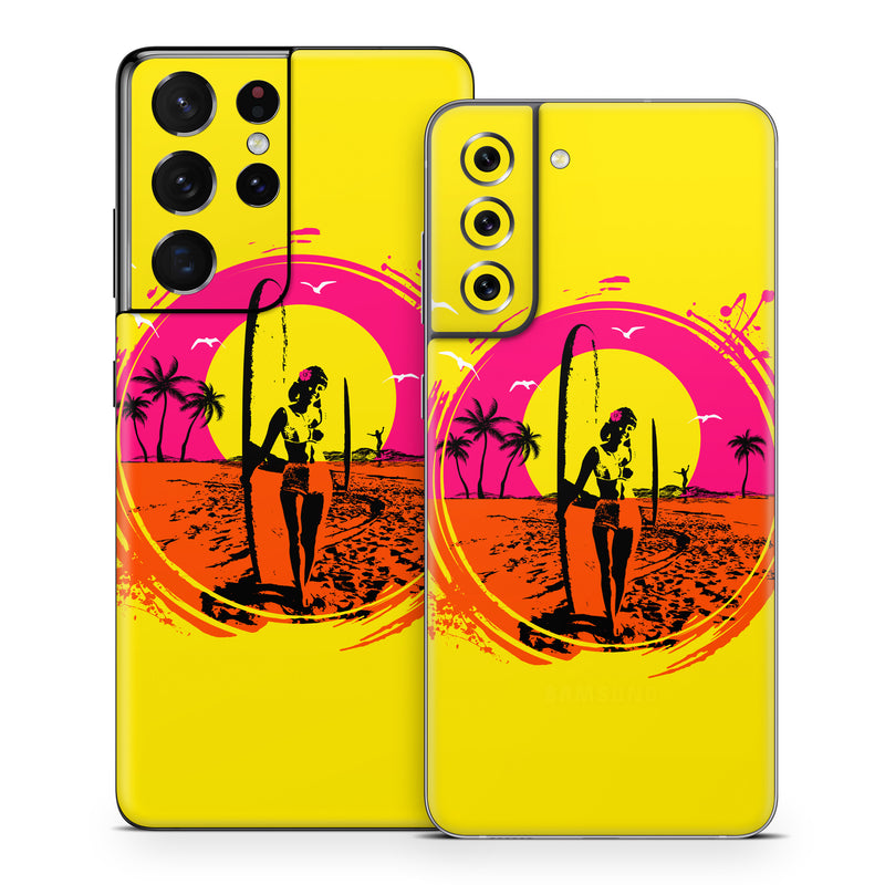 Samsung Galaxy S21 Series Skin design of Palm trees, Graphic design, Graphics, Surfing--Equipment and supplies, Surfboard, Silhouette