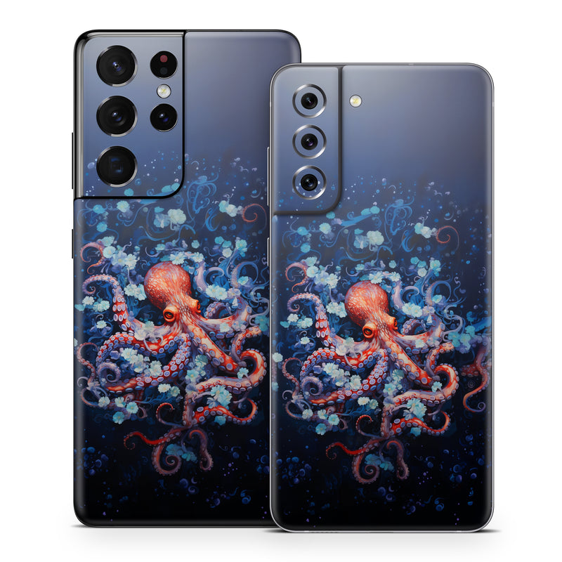 Samsung Galaxy S21 Series Skin design of Water, Azure, Marine invertebrates, Liquid, Natural environment, Organism, Fluid, Art, Font, World, with blue, red, white, purple colors