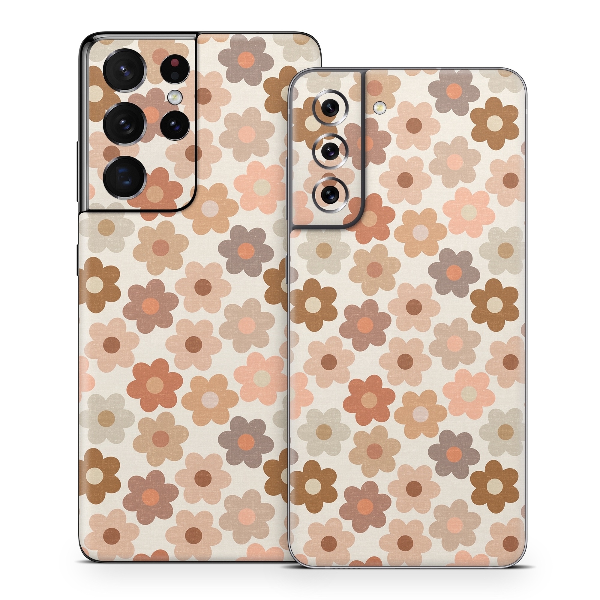 Samsung Galaxy S21 Series Skin design of Brown, Orange, Textile, Material property, Pattern, Circle, Symmetry, Font, Tints and shades, Peach, with white, brown, yellow, pink colors