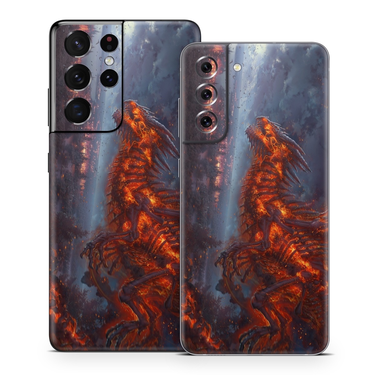Samsung Galaxy S21 Series Skin design of Geological phenomenon, Dragon, Cg artwork, Sky, Flame, Fictional character, Mythology, Lava, Demon, Heat, with red, blue, black colors