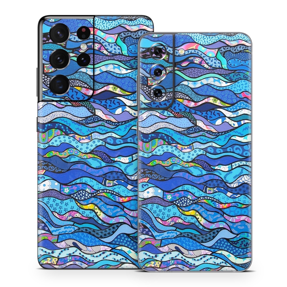 Samsung Galaxy S21 Series Skin design of Blue, Pattern, Aqua, Water, Line, Design, Textile, Psychedelic art, Electric blue, with blue, black, gray, purple colors