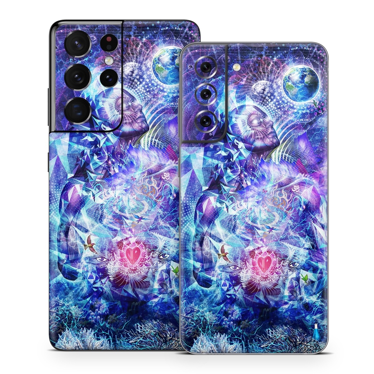Samsung Galaxy S21 Series Skin design of Blue, Purple, Violet, Lavender, Majorelle blue, Psychedelic art, Electric blue, Organism, Art, Design, with blue, green, purple, red, pink colors