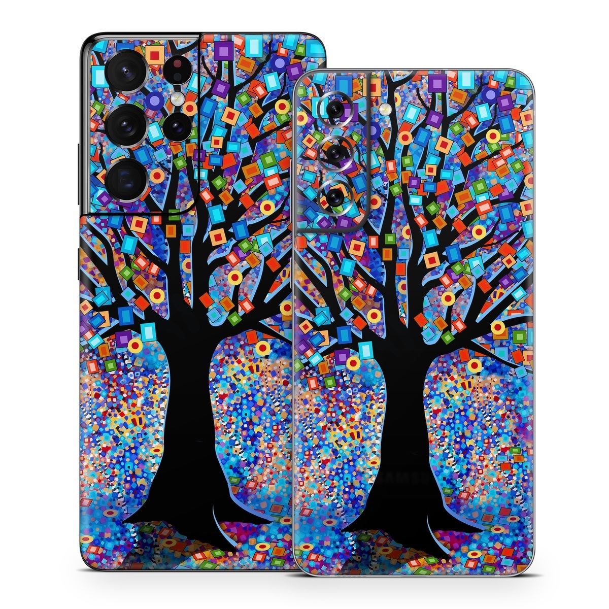 Samsung Galaxy S21 Series Skin design of Psychedelic art, Modern art, Art, with black, blue, red, orange, yellow, green, purple colors