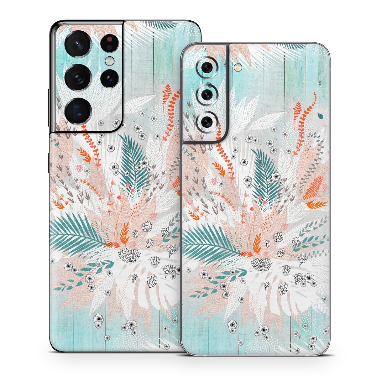 Samsung Galaxy S21 Series Skin design of Aqua, Turquoise, Graphic design, Line, Teal, Illustration, Watercolor paint, Design, Tree, Pattern, with blue, red, orange, white, gray colors