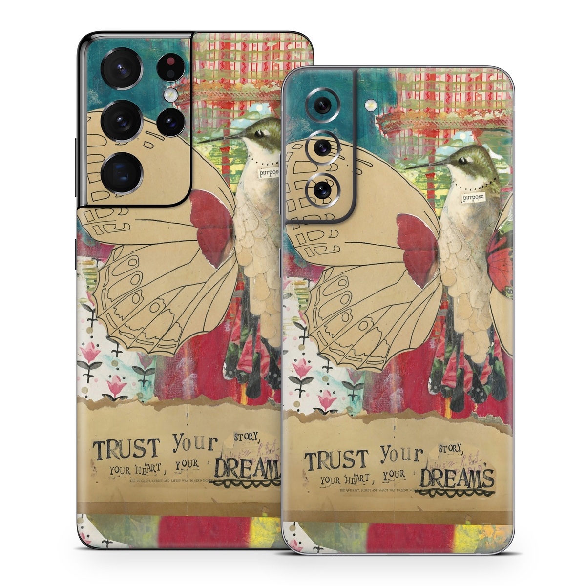 Samsung Galaxy S21 Series Skin design of Butterfly, Insect, Moths and butterflies, Pink, Pollinator, Illustration, Wing, Moth, Art, Invertebrate, with yellow, green, brown, red, blue, pink colors