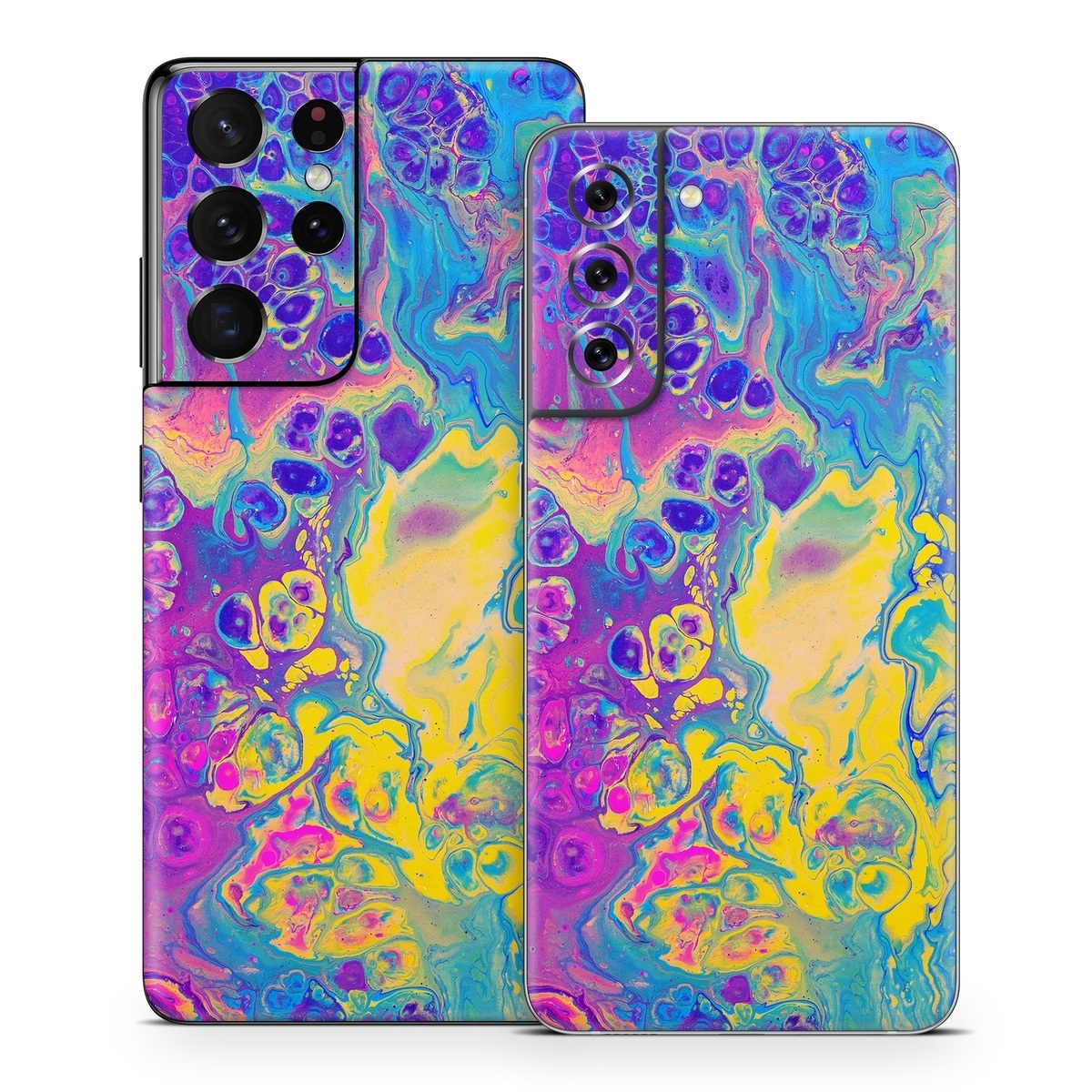 Samsung Galaxy S21 Series Skin design of Psychedelic art, Pattern, Purple, Visual arts, Design, Art, Fractal art, Electric blue, Graphic design, Graphics, with blue, yellow, purple, pink colors