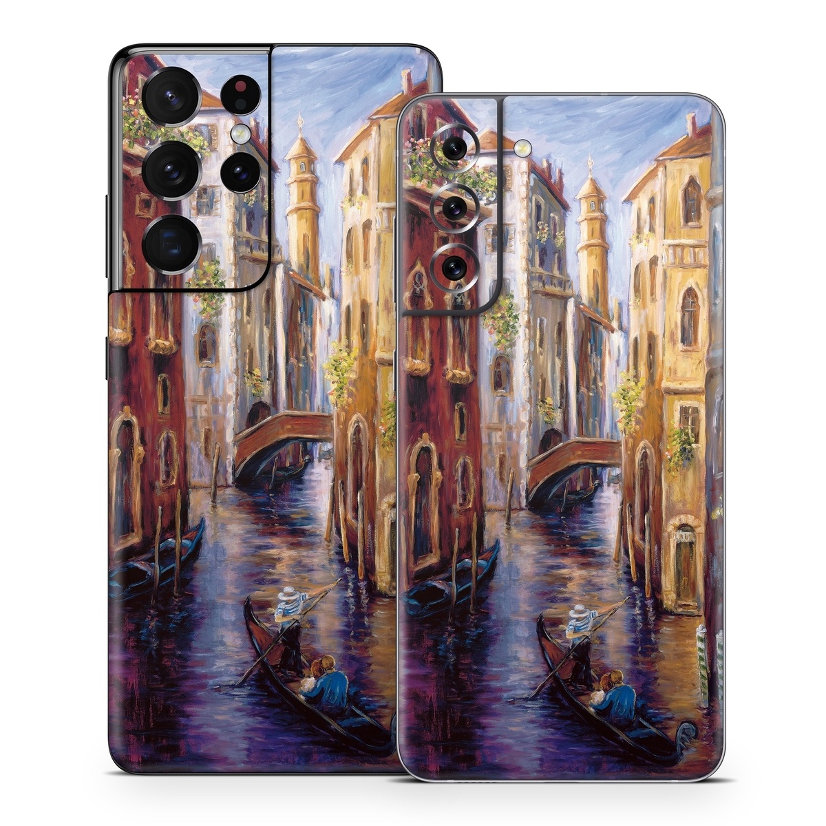 Samsung Galaxy S21 Series Skin design of Painting, Watercolor paint, Waterway, Gondola, Canal, Art, Modern art, Acrylic paint, Visual arts, Building, with black, gray, red, green, blue, pink colors
