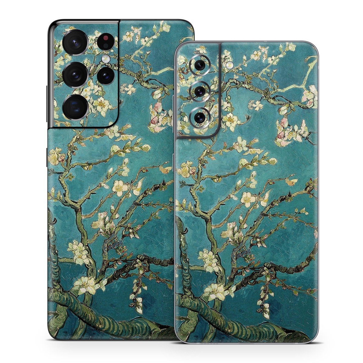 Samsung Galaxy S21 Series Skin design of Tree, Branch, Plant, Flower, Blossom, Spring, Woody plant, Perennial plant, with blue, black, gray, green colors