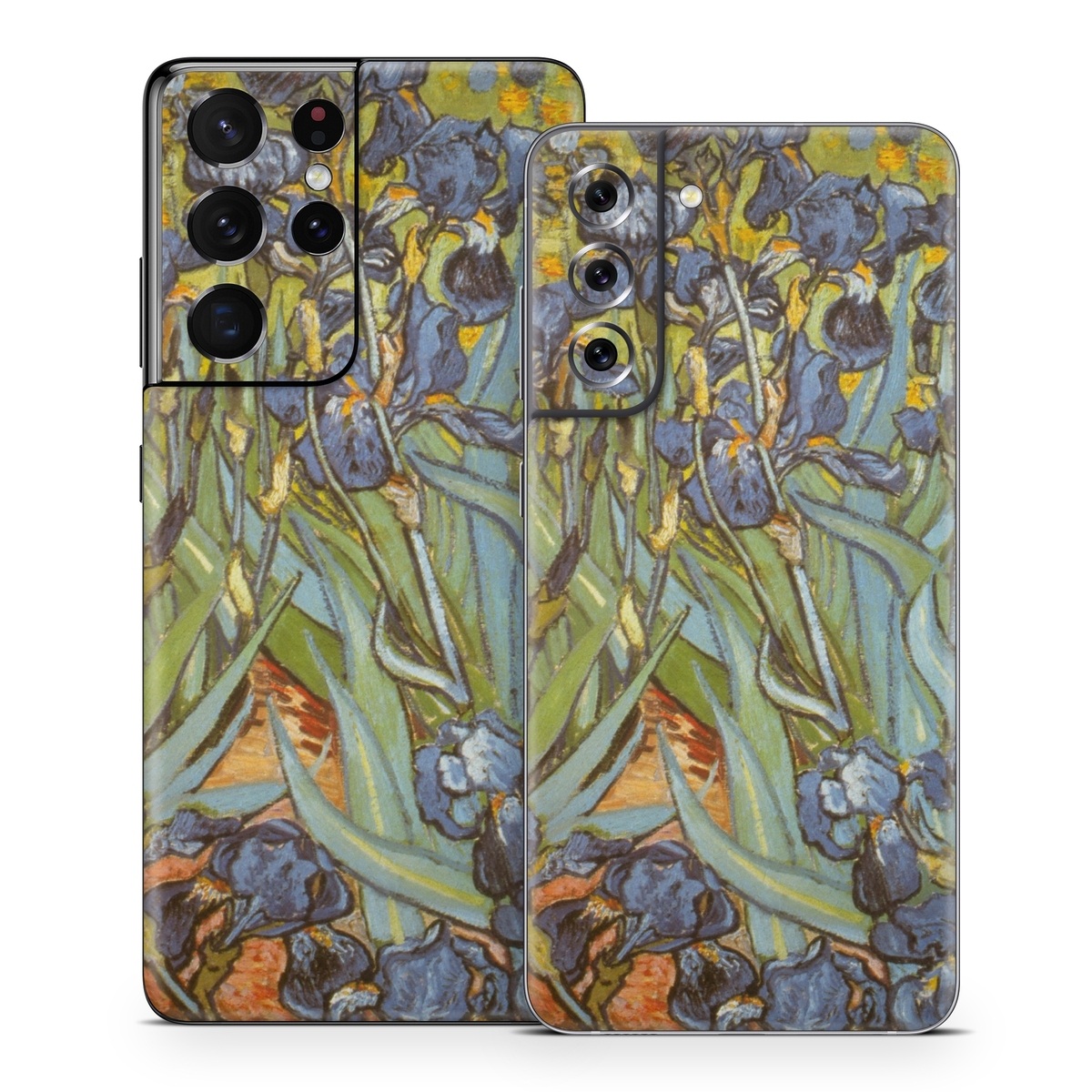 Samsung Galaxy S21 Series Skin design of Painting, Plant, Art, Flower, Iris, Modern art, Perennial plant, with gray, green, black, red, blue colors