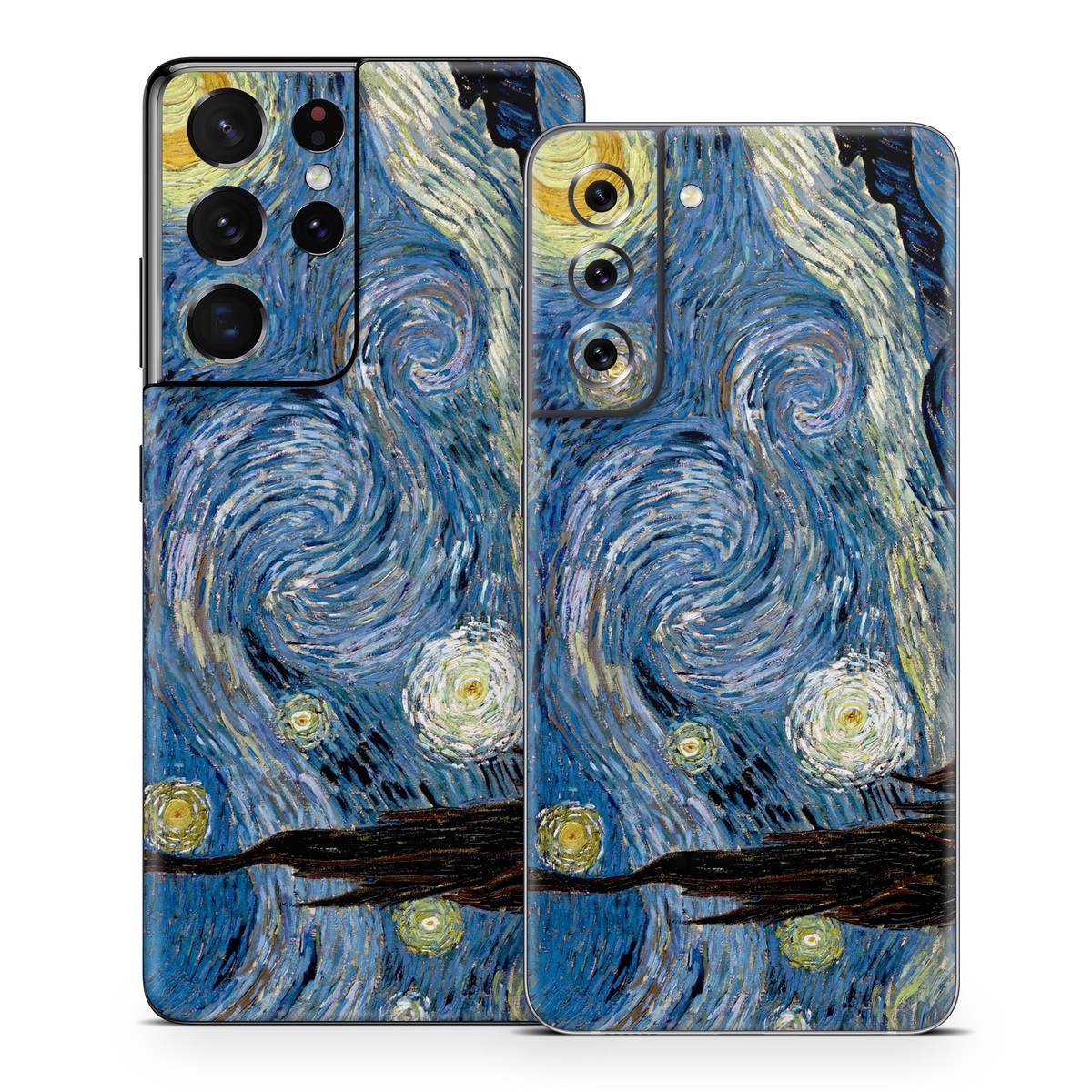 Samsung Galaxy S21 Series Skin design of Painting, Purple, Art, Tree, Illustration, Organism, Watercolor paint, Space, Modern art, Plant, with gray, black, blue, green colors