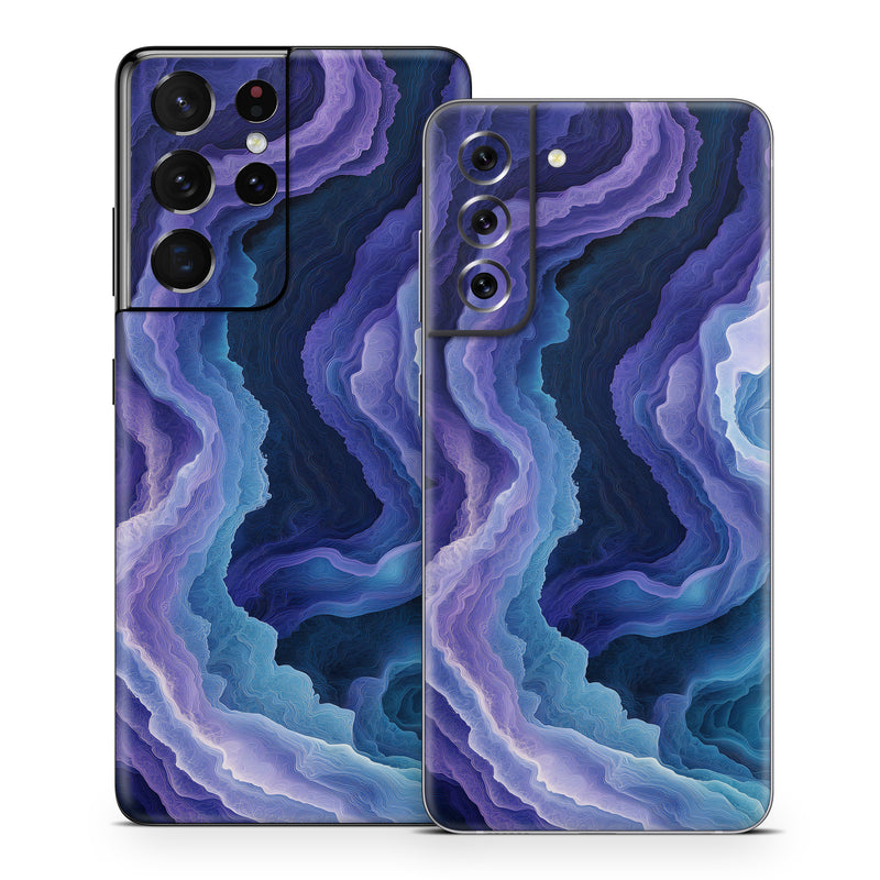 Samsung Galaxy S21 Series Skin design of Blue, Purple, Fractal art, with purple, blue, white, black colors