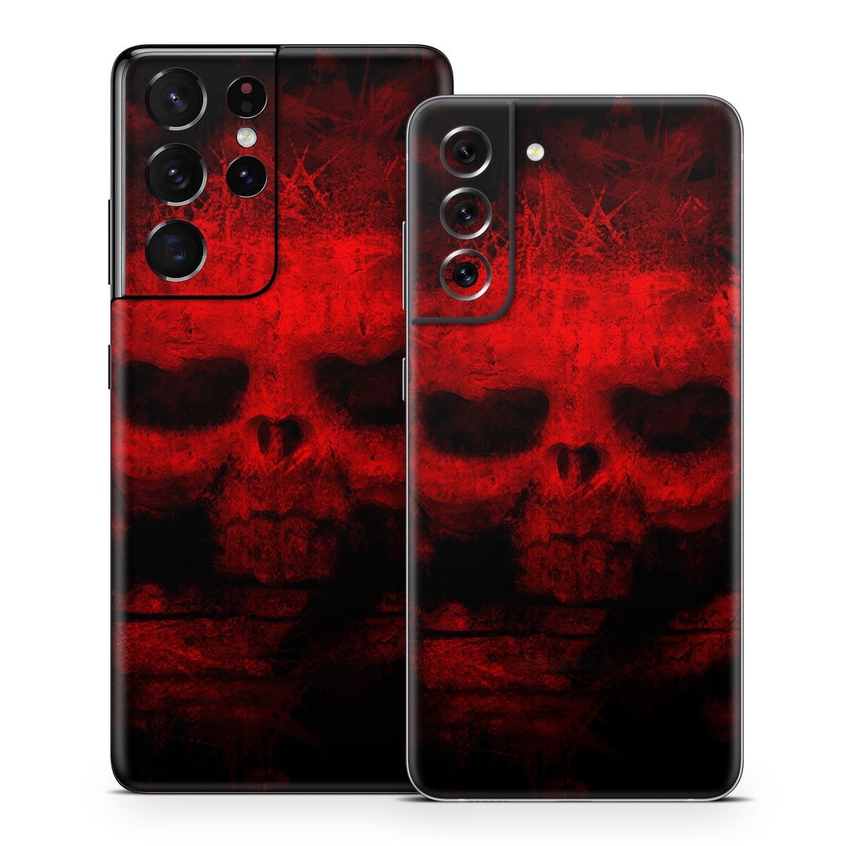 Samsung Galaxy S21 Series Skin design of Red, Skull, Bone, Darkness, Mouth, Graphics, Pattern, Fiction, Art, Fractal art, with black, red colors