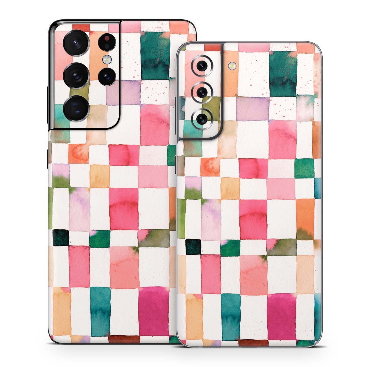Samsung Galaxy S21 Series Skin design of Brown, Rectangle, Product, Textile, Art, Pink, Line, Aqua, Magenta, Symmetry, with white, pink, green, red, blue, orange, purple colors