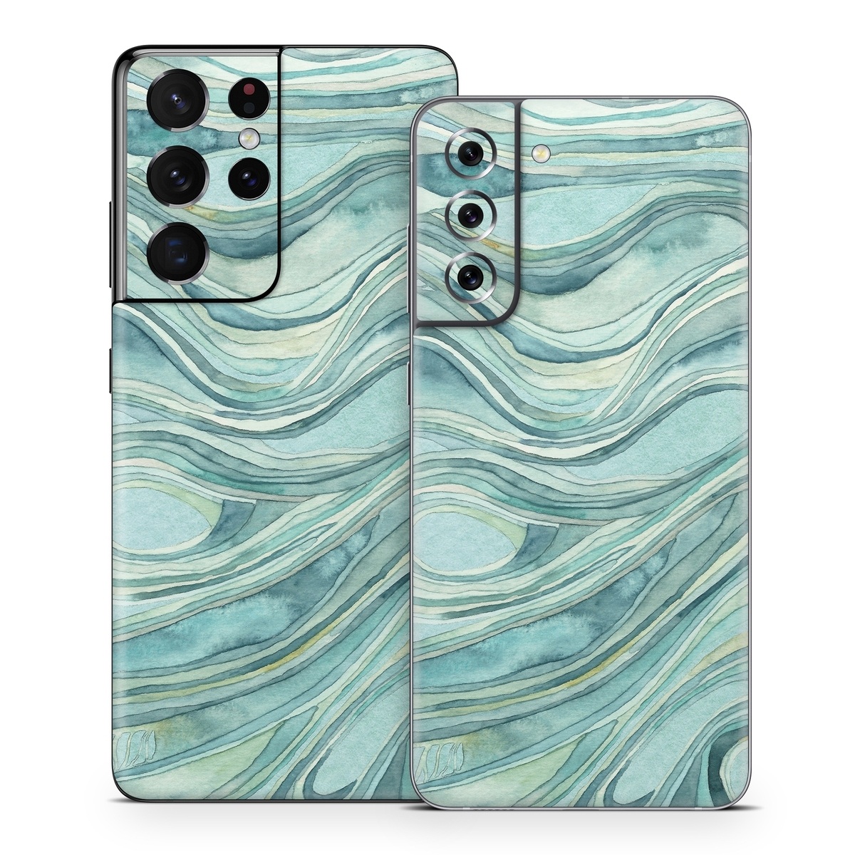 Samsung Galaxy S21 Series Skin design of Aqua, Blue, Pattern, Turquoise, Teal, Water, Design, Line, Wave, Textile, with gray, blue colors