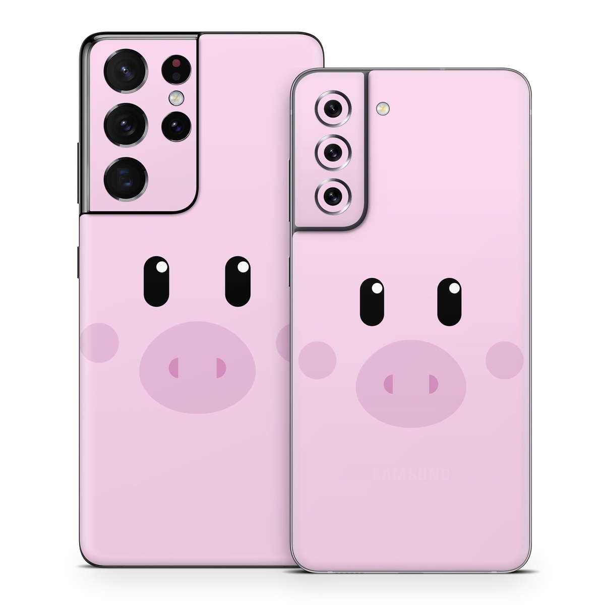 Samsung Galaxy S21 Series Skin design of Pink, Cartoon, Violet, Nose, Purple, Snout, Suidae, Material property, Illustration, Animation, with pink, black, white colors