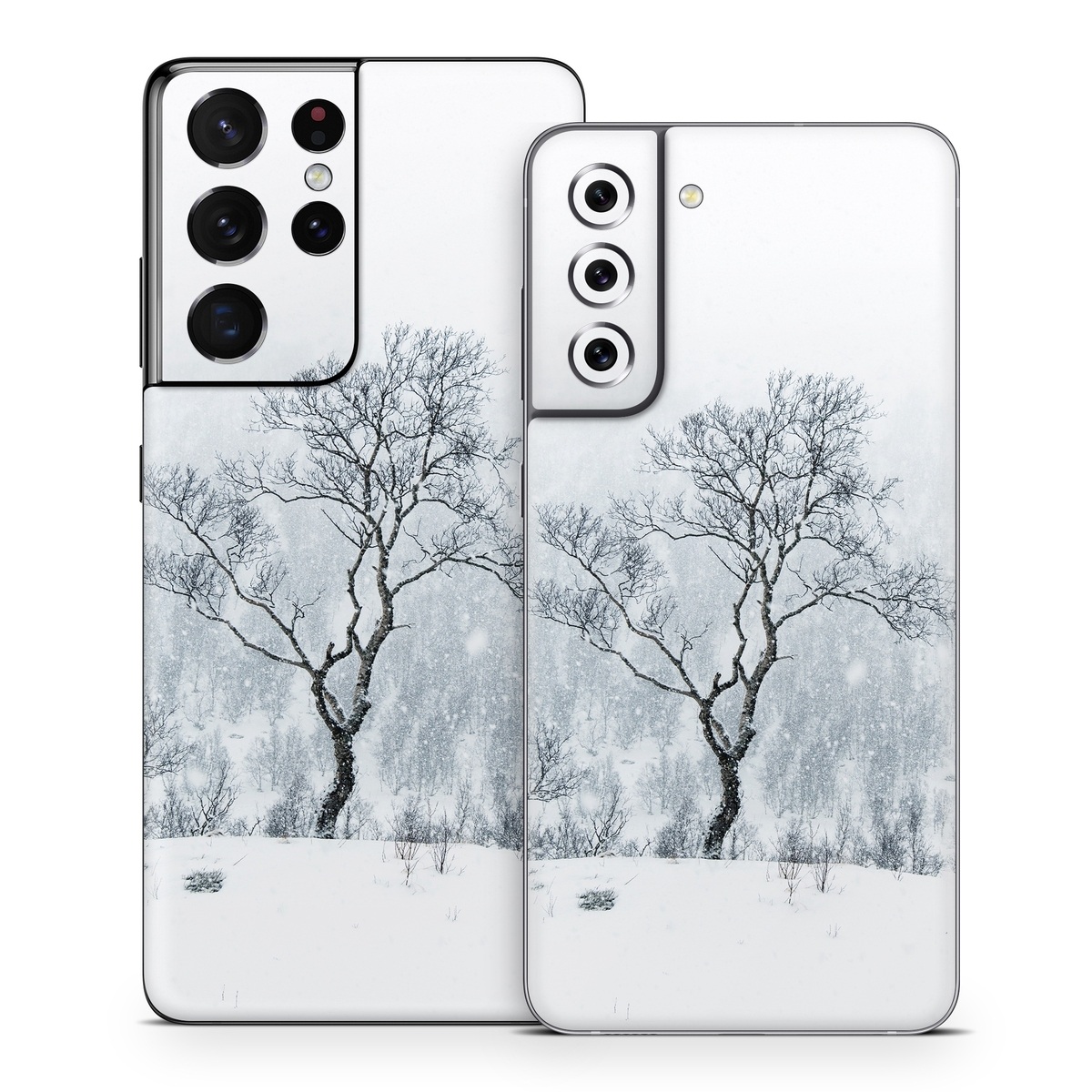 Samsung Galaxy S21 Series Skin design of Snow, Winter, Tree, Nature, White, Sky, Atmospheric phenomenon, Natural landscape, Freezing, Blizzard, with white, gray, black colors
