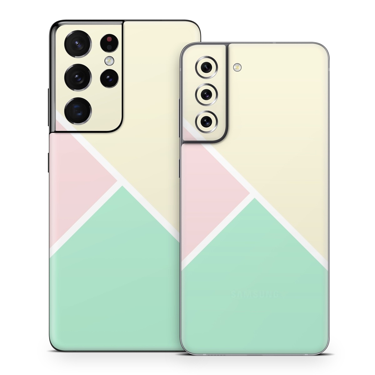 Samsung Galaxy S21 Series Skin design of Green, Aqua, Turquoise, Blue, Pink, Yellow, Line, Teal, Pattern, Design, with yellow, pink, green colors