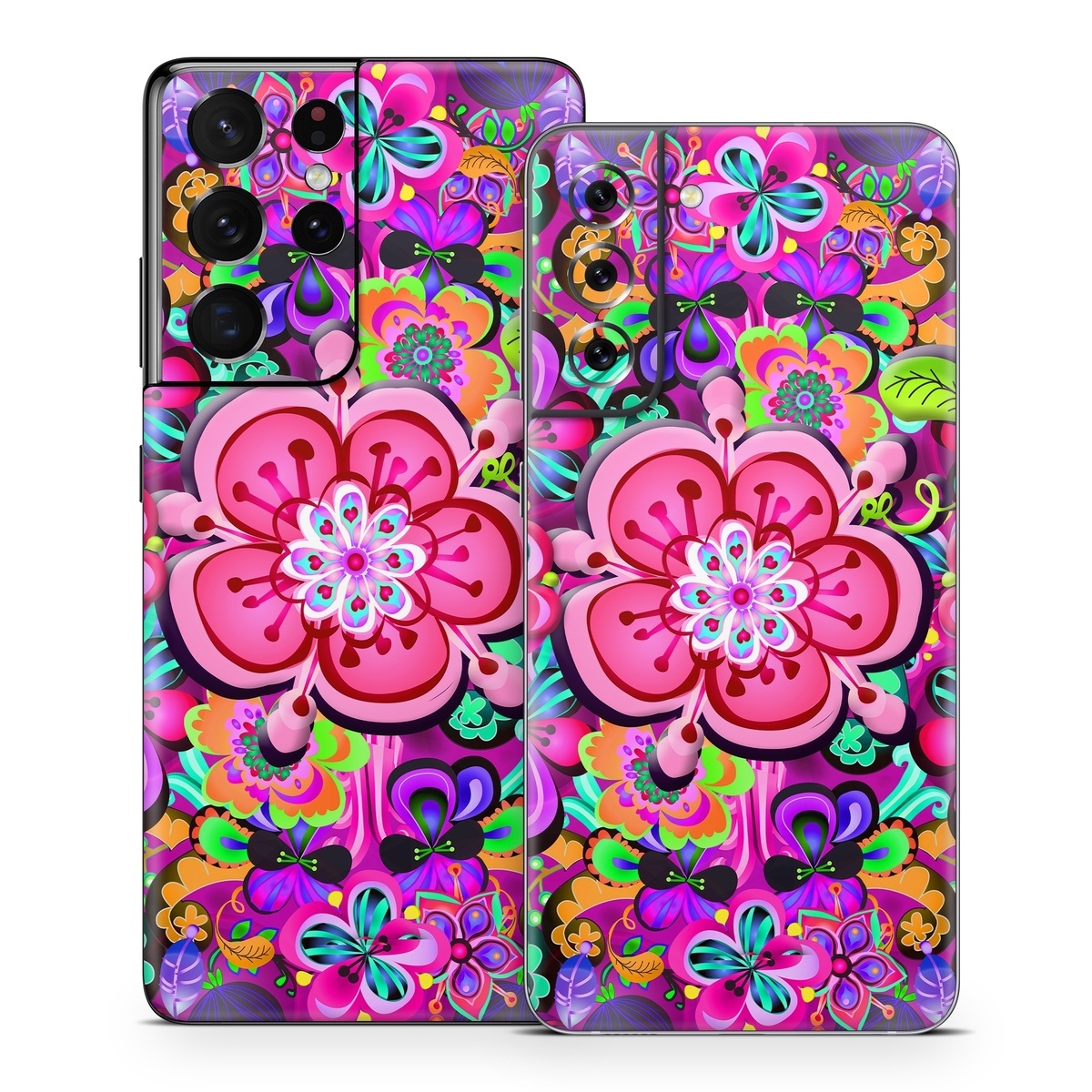 Samsung Galaxy S21 Series Skin design of Pattern, Pink, Design, Textile, Magenta, Art, Visual arts, Paisley, with purple, black, red, gray, blue colors