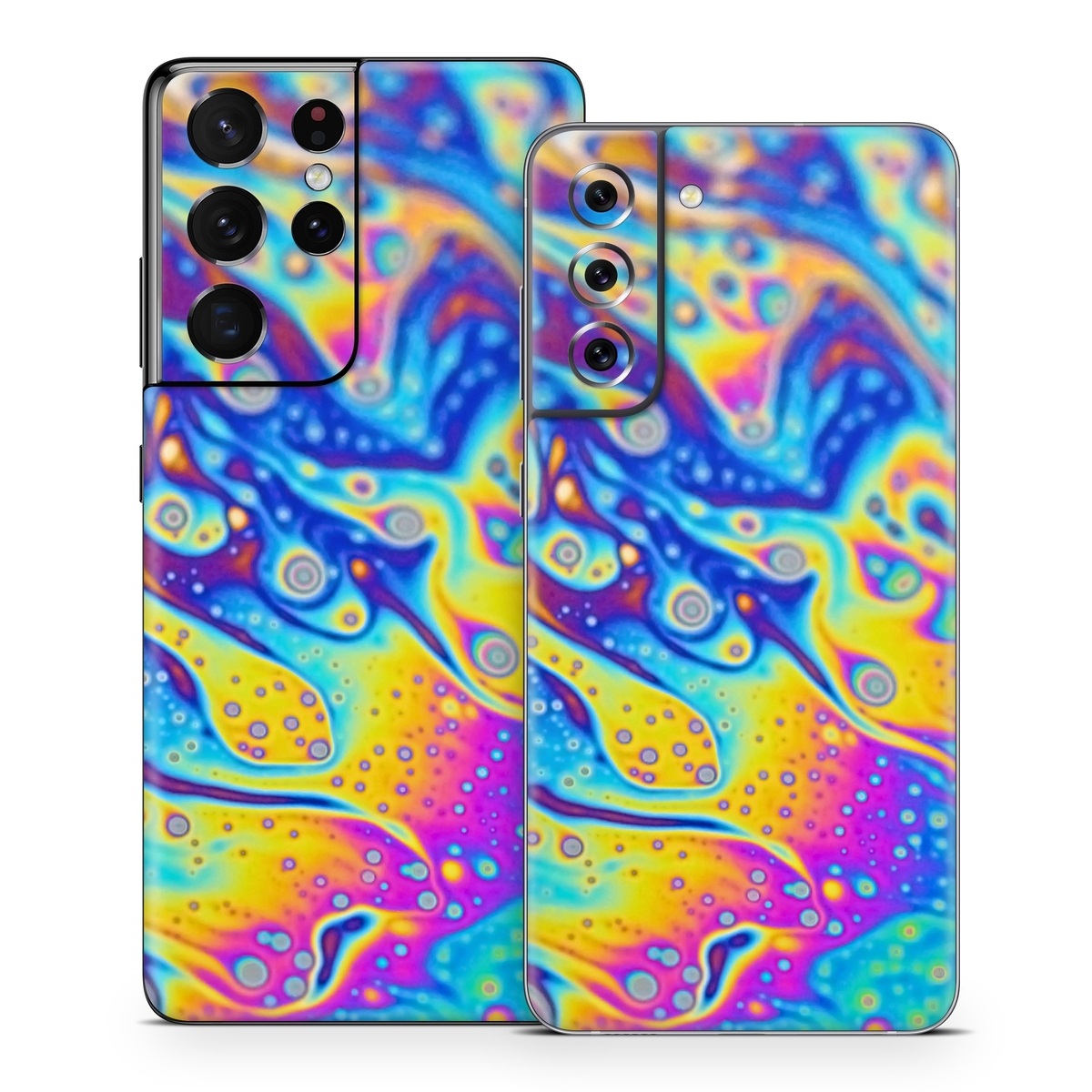 Samsung Galaxy S21 Series Skin design of Psychedelic art, Blue, Pattern, Art, Visual arts, Water, Organism, Colorfulness, Design, Textile, with gray, blue, orange, purple, green colors