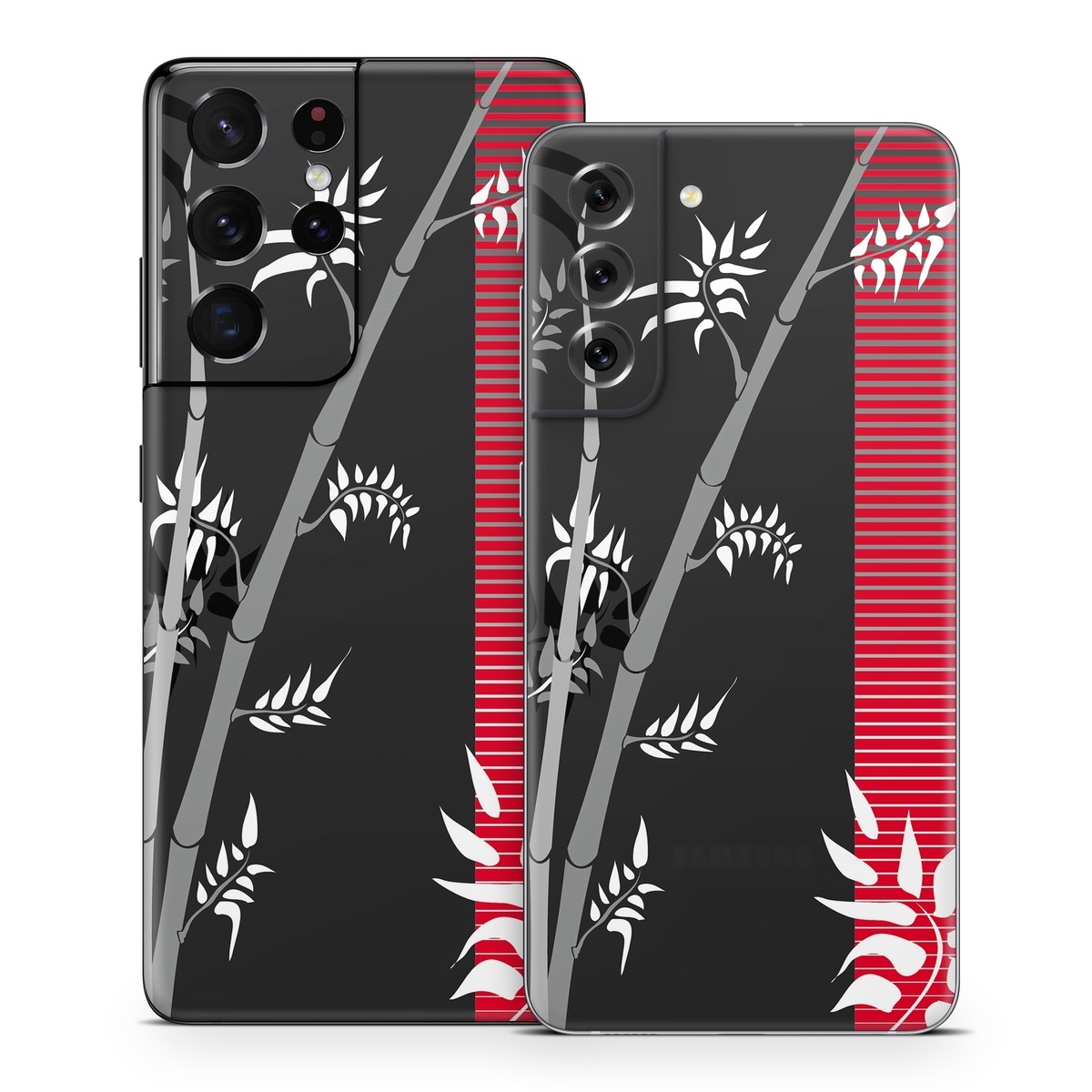 Samsung Galaxy S21 Series Skin design of Tree, Branch, Plant, Graphic design, Bamboo, Illustration, Plant stem, Black-and-white, with black, red, gray, white colors