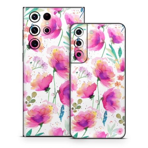 Abstract Pink Poppies Samsung Galaxy S22 Series Skin