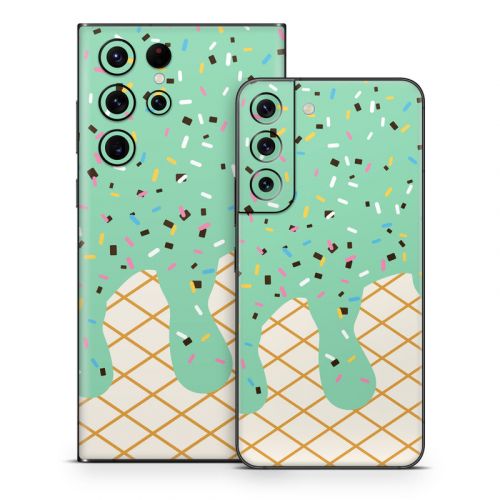 Mint Chocolate Chip Ice Cream Drip Samsung Galaxy S22 Series Skin