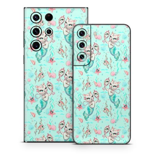 Merkittens with Pearls Aqua Samsung Galaxy S22 Series Skin