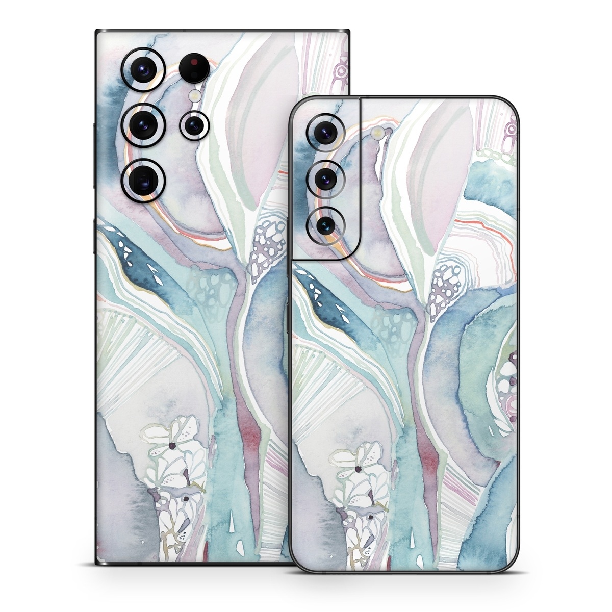 Samsung Galaxy S22 Series Skin design of Watercolor paint, Plant, Art, Illustration, Flower, with blue, purple, pink, red, orange colors