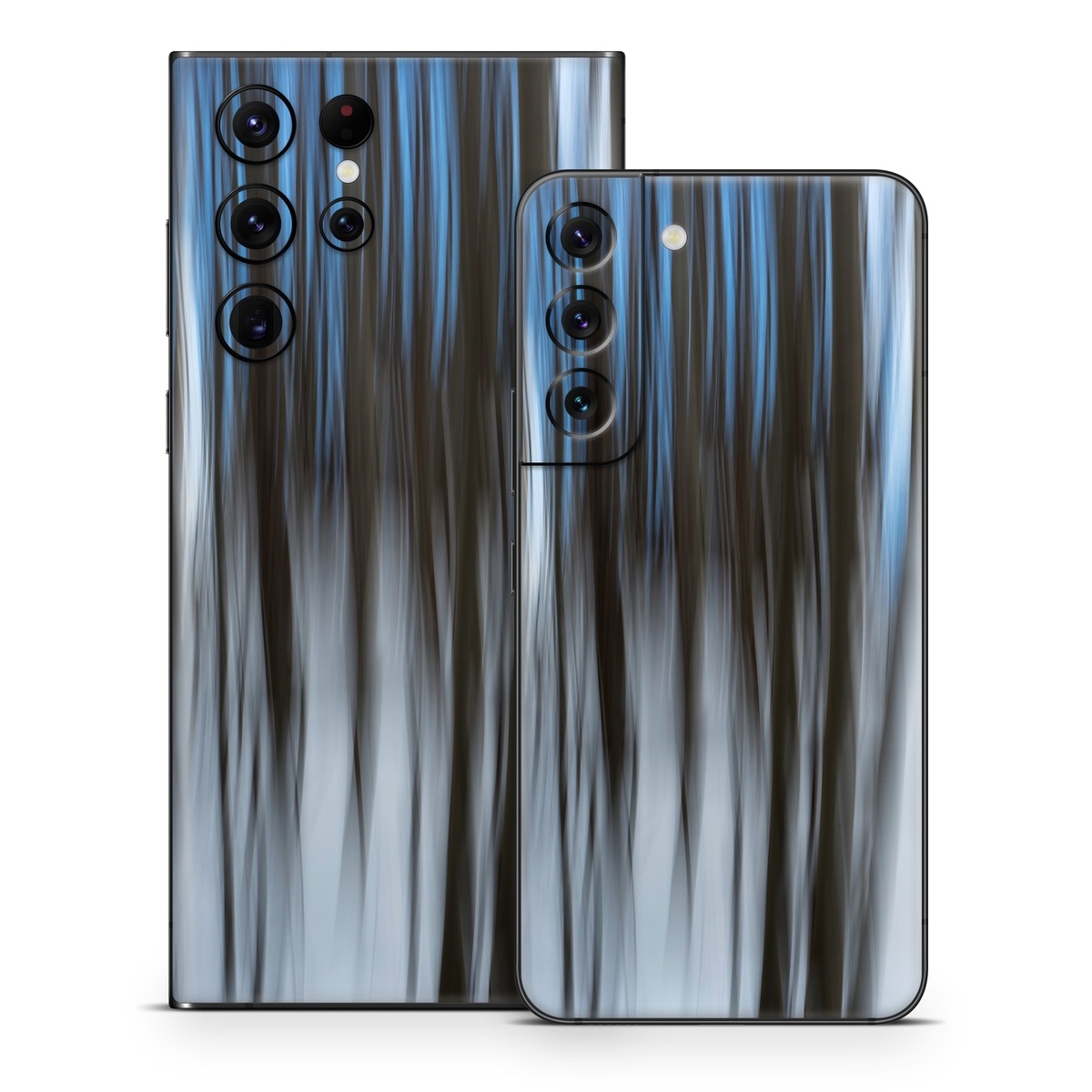 Samsung Galaxy S22 Series Skin design of Water, Blue, Natural environment, Tree, Forest, Line, Waterfall, Plant, Black-and-white, Reflection, with black, white, blue colors