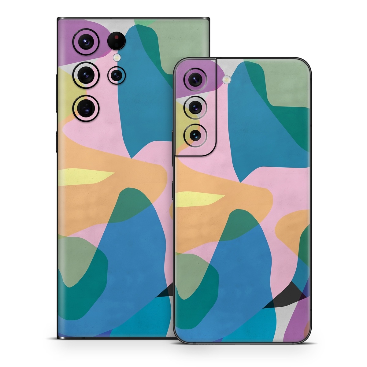 Samsung Galaxy S22 Series Skin design of Azure, Paint, Textile, Organism, Art, Painting, Aqua, Font, Rectangle, Tints and shades, with blue, green, pink, yellow, orange, purple, gray colors