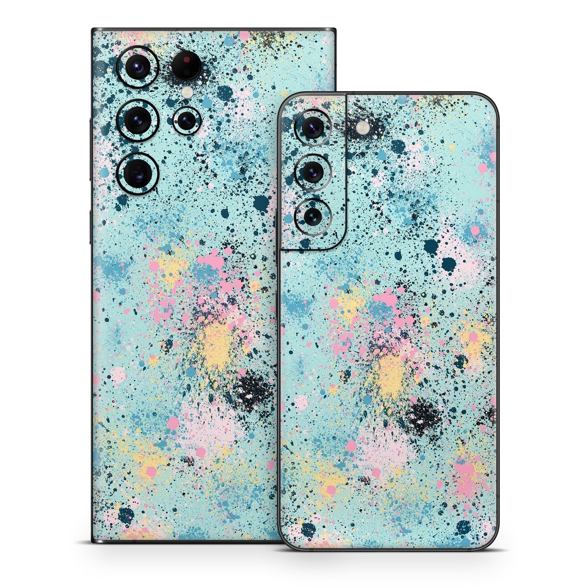 Samsung Galaxy S22 Series Skin design of Colorfulness, Art, Paint, Aqua, Art paint, Pattern, Tints and shades, Magenta, Electric blue, Creative arts, with blue, black, pink, yellow colors