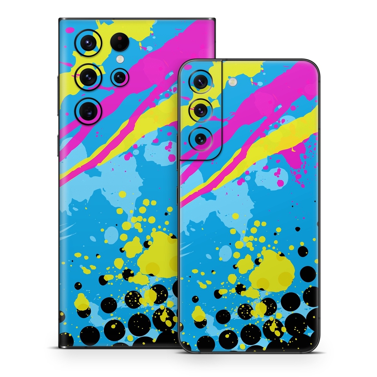 Samsung Galaxy S22 Series Skin design of Blue, Colorfulness, Graphic design, Pattern, Water, Line, Design, Graphics, Illustration, Visual arts, with blue, black, yellow, pink colors