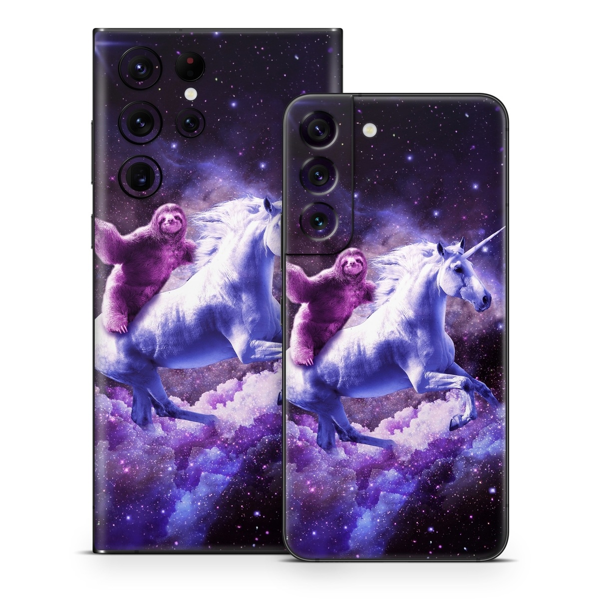 Samsung Galaxy S22 Series Skin design of Purple, Unicorn, Fictional character, Violet, Mythical creature, Illustration, Sky, Graphic design, Space, Constellation, with black, white, blue, purple, gray, brown colors