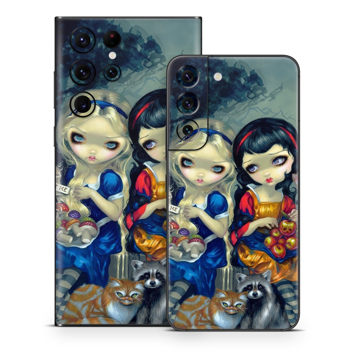 Samsung Galaxy S22 Series Skin design of Doll, Cartoon, Illustration, Cat, Art, Fawn, Toy, Fictional character, Whiskers, with blue, yellow, red, orange, gray colors