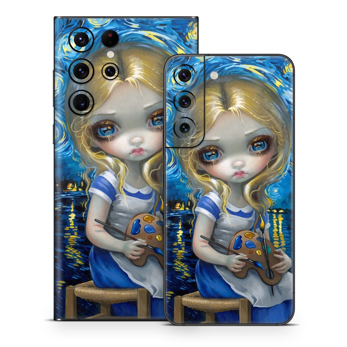Samsung Galaxy S22 Series Skin design of Blue, Illustration, Cg artwork, Doll, Art, Acrylic paint, Painting, Toy, Fictional character, Visual arts, with blue, yellow, white, brown, red colors