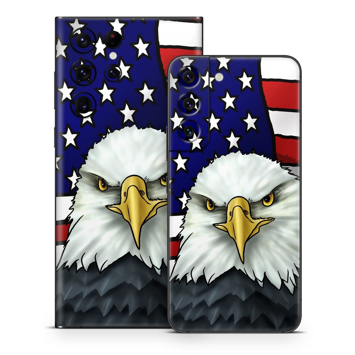 Samsung Galaxy S22 Series Skin design of Bald eagle, Eagle, Bird, Bird of prey, Accipitridae, Beak, Accipitriformes, Sea eagle, Flag, with white, gray, blue, yellow, red colors