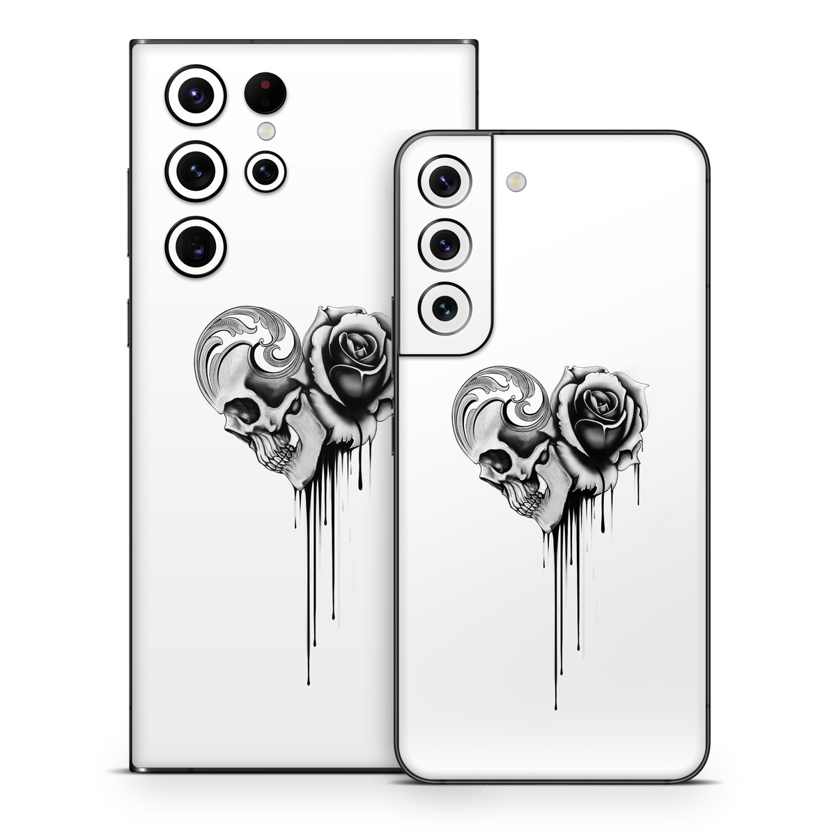 Samsung Galaxy S22 Series Skin design of Black-and-white, Illustration, Monochrome, Rose, Plant, Style, Metal, Drawing, with white, black, gray colors