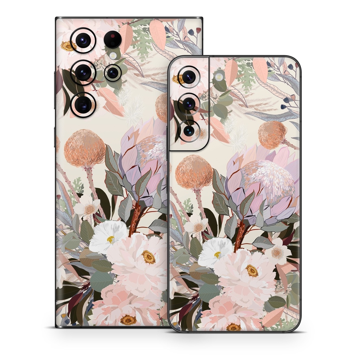 Samsung Galaxy S22 Series Skin design of Flower, Floral design, Watercolor paint, Plant, Spring, Branch, Flower Arranging, Lilac, Floristry, Petal, with pink, purple, green, brown, white, yellow, black colors