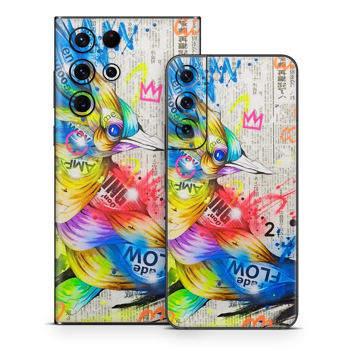 Samsung Galaxy S22 Series Skin design of Graphic design, Font, Art, Graphics, Illustration, with blue, red, orange, pink, white, black, yellow, green colors