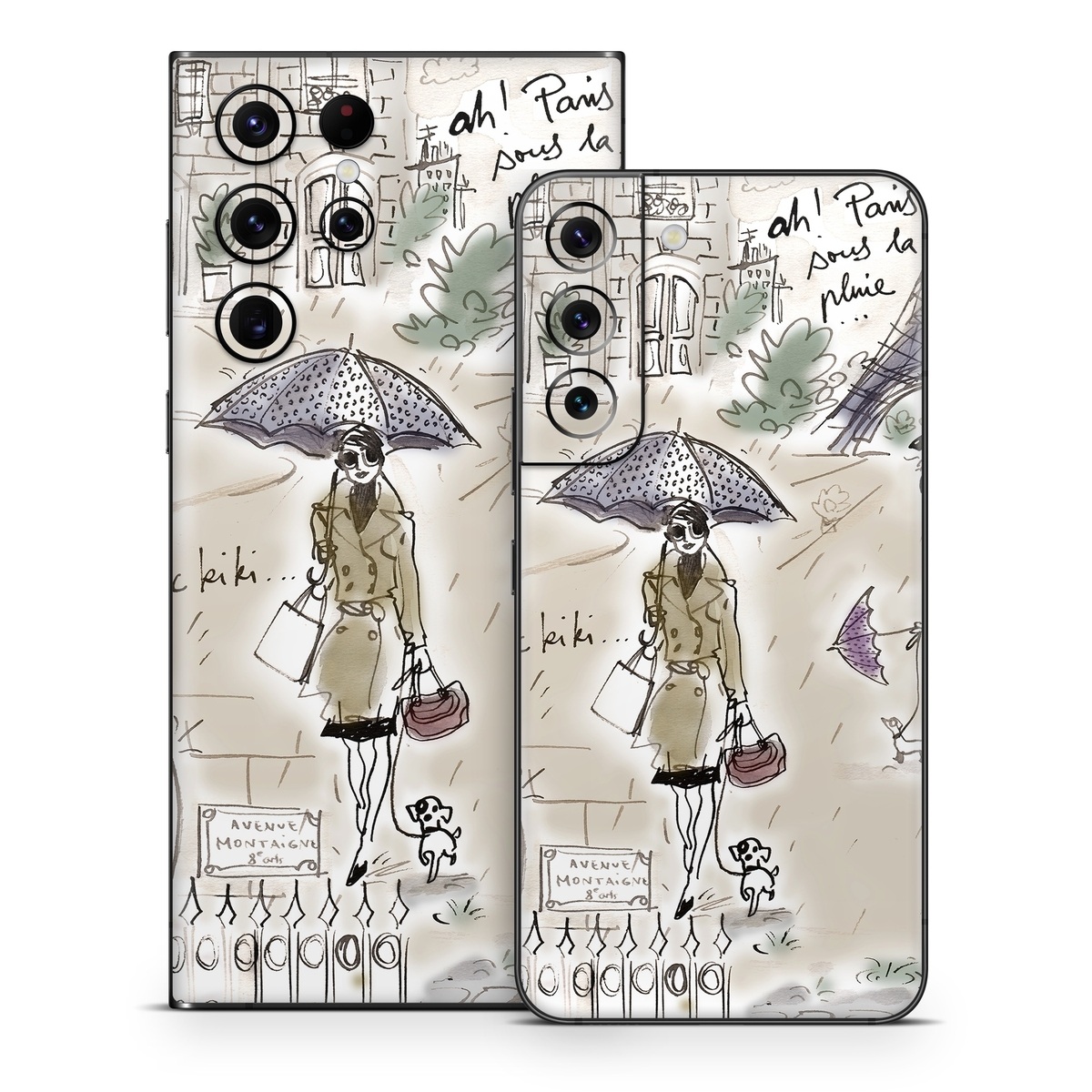 Samsung Galaxy S22 Series Skin design of Cartoon, Umbrella, Illustration, Organism, Art, Fiction, Fictional character, with brown, gray, purple colors