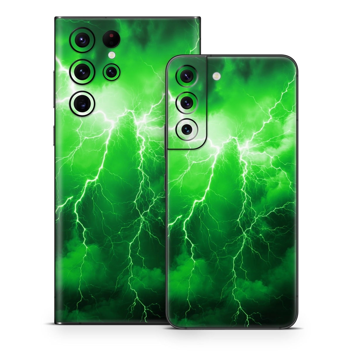 Samsung Galaxy S22 Series Skin design of Water, Atmosphere, Thunder, Light, Green, Sky, Natural environment, Natural landscape, Electricity, Organism, with black, green colors