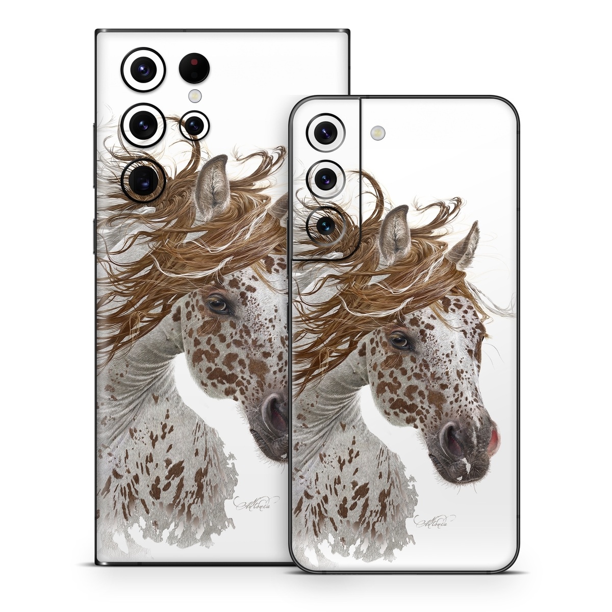 Samsung Galaxy S22 Series Skin design of Horse, Mane, Mustang horse, Illustration, Snout, Animal figure, Drawing, Stallion, Liver, Mare, with white, brown colors