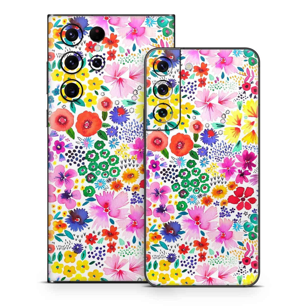 Samsung Galaxy S22 Series Skin design of Colorfulness, Flower, Pink, Art, Magenta, Pattern, Creative arts, Petal, Symmetry, Electric blue, with white, pink, green, red, blue, purple, yellow, orange colors
