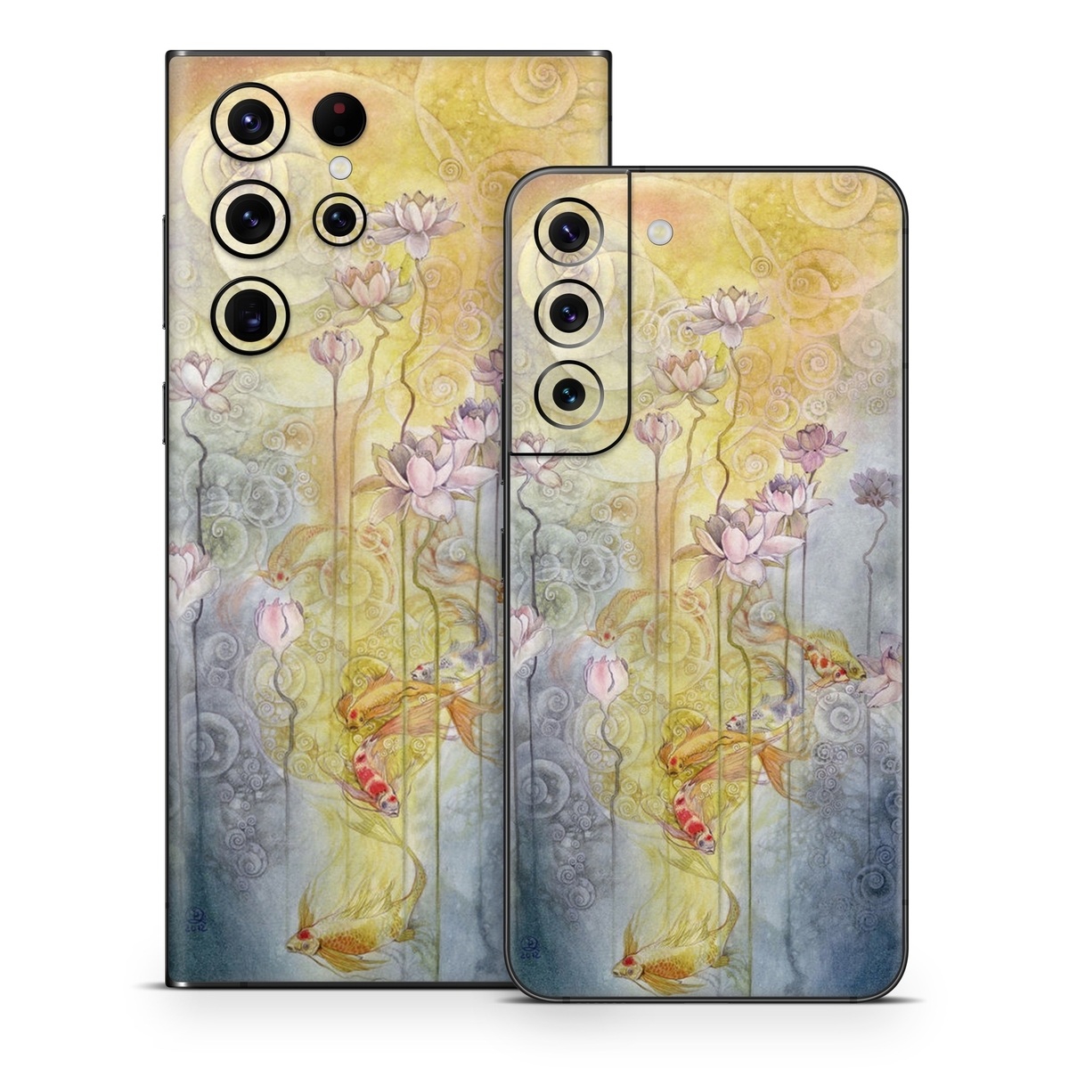 Samsung Galaxy S22 Series Skin design of Watercolor paint, Painting, Art, Yellow, Flower, Acrylic paint, Floral design, Visual arts, Modern art, Illustration, with blue, red, orange, pink, yellow colors