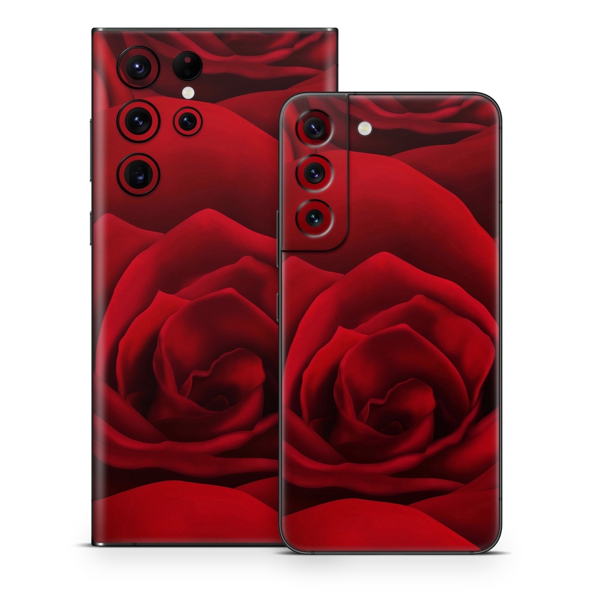 Samsung Galaxy S22 Series Skin design of Red, Garden roses, Rose, Petal, Flower, Nature, Floribunda, Rose family, Close-up, Plant, with black, red colors