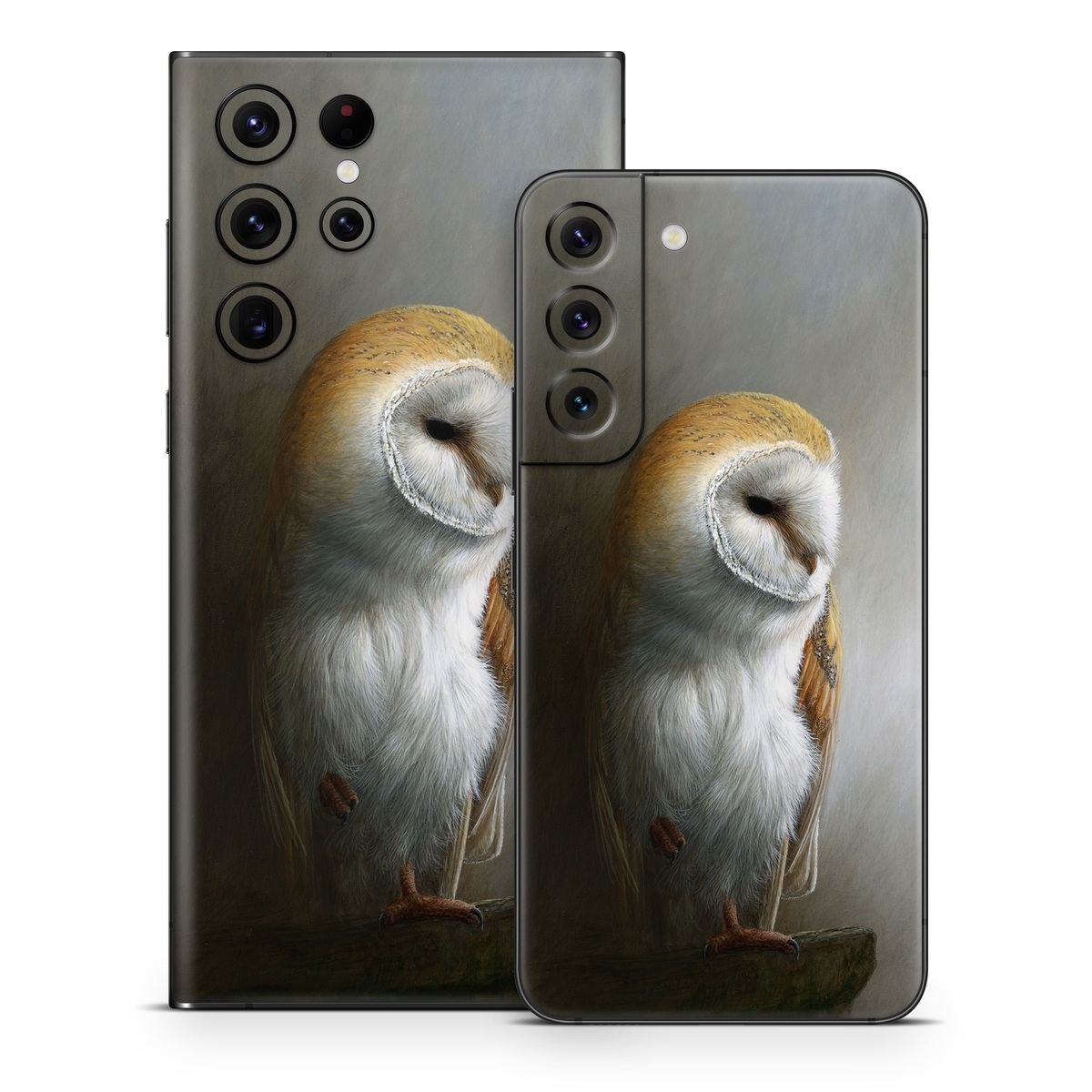 Samsung Galaxy S22 Series Skin design of Barn owl, Owl, Bird, Bird of prey, Beak, Wildlife, with yellow, white, orange, brown colors