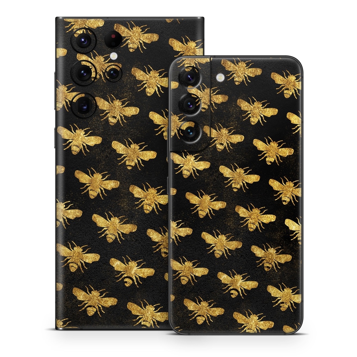 Samsung Galaxy S22 Series Skin design of Pattern, Yellow, Flower, Design, Plant, Wildflower, Textile, Metal, with black, yellow colors