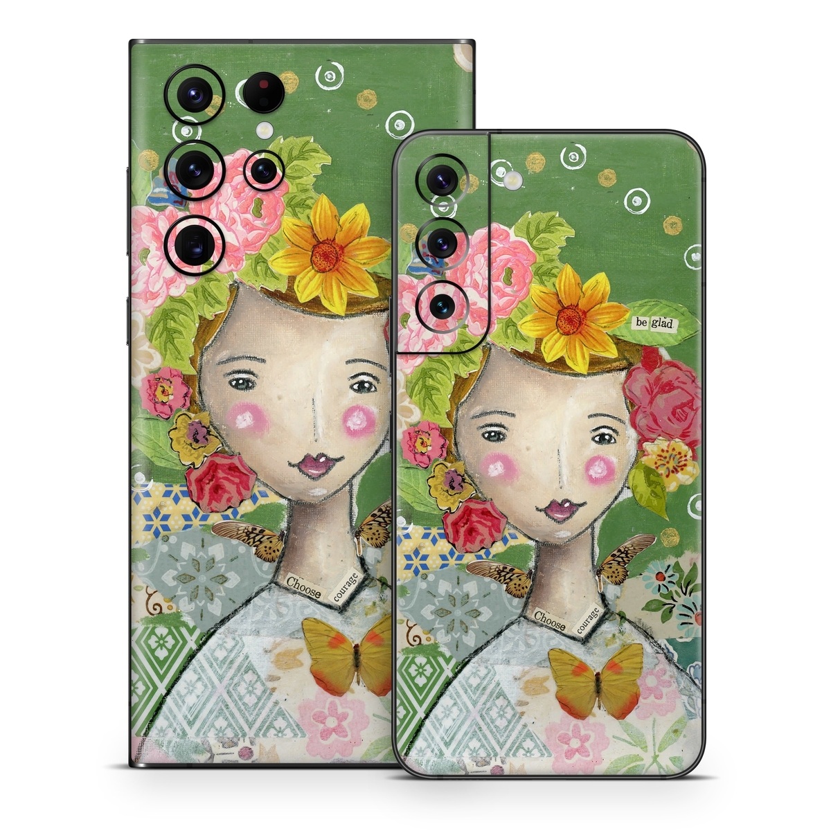 Samsung Galaxy S22 Series Skin design of Watercolor paint, Illustration, Art, Painting, Plant, Flower, Visual arts, Paint, Child art, Acrylic paint, with green, pink, red, orange, white, blue, brown colors